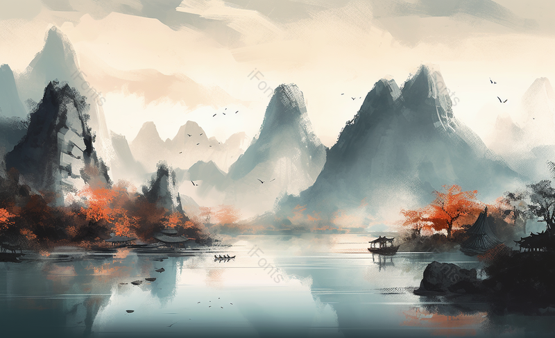 新中式水墨山水画,插画/手绘图,插画/手绘图库,插画/手绘图下载,插画/手绘